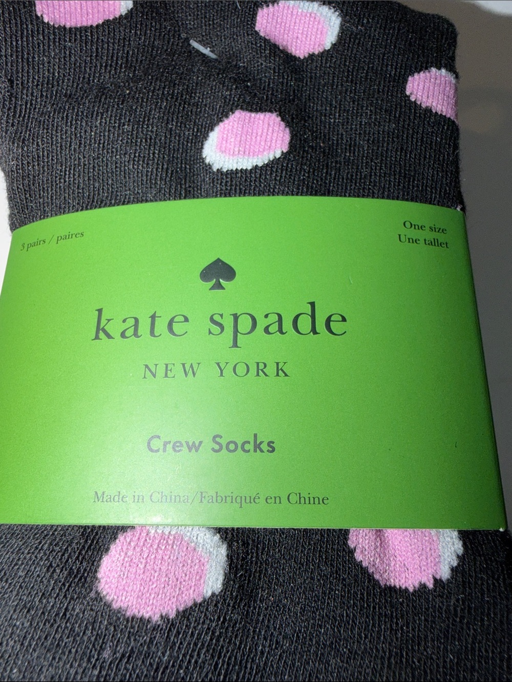Kate Spade, new crew socks, pink cream, and black - Picture 6 of 6